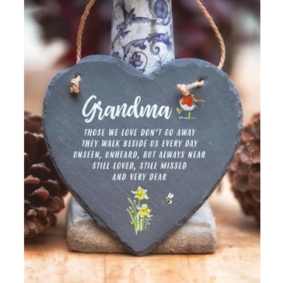 Image of Image Industry Grandma Slate Heart Hanging Memorial Gift Robin Lovers