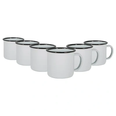 Image of 6x Black 130ml White Enamel Espresso Cups By Argon Tableware