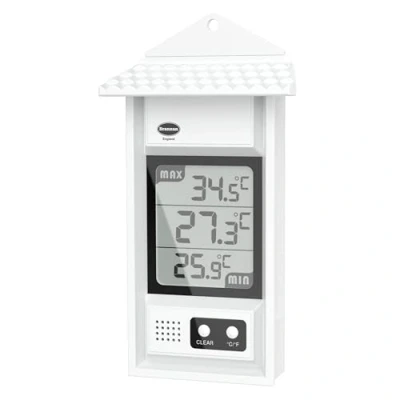 Image of Digital Max Min Greenhouse Thermometer Monitor and Temperatures In The Garden or Home For Indoor Outdoor Use Easily Wall Mounted