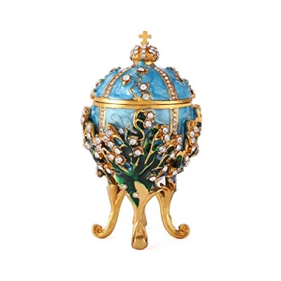 Image of QIFU Hand Painted Blue Easter Egg Style Mini Trinket Box, Unique Gift for Family