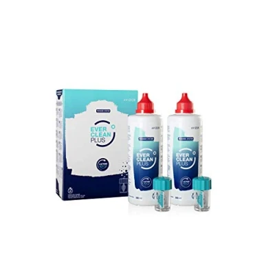 Image of AVIZOR New Everclean Plus Cleaning and Disinfection Solution for All Contact Lenses 2X 350ml 3 Month Supply