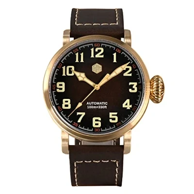 Image of San Martin SN095 CuSn8 Bronze Pilot Mens Watches YN55A Automatic Mechanical Vintage Military WristWatch, with logo, l
