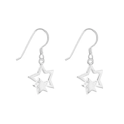 Image of Tuscany Silver Women&#039;s Sterling Double Star 15 x 30 mm Drop Earrings