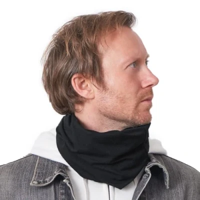 Image of Organic Cotton Snood Neck Gaiter Beanie For Men &amp; Women, Winter Ski Face Covering Summer Workout Headband, Multifunctional Scarf 4 In 1 Black