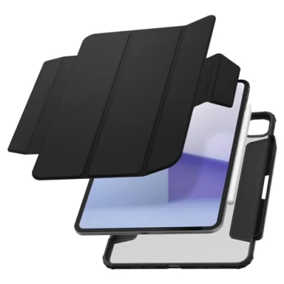 Image of Spigen AirSkin Pro Compatible with iPad 11 inch (2024) 5th Generation Detachable Magnetic Cover, Clear Transparent Back and Pencil Holder Black