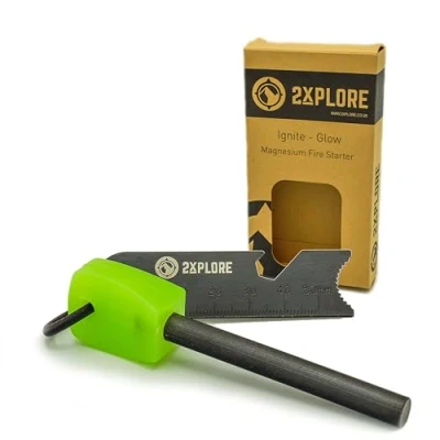Image of 2XPLORE Ignite Glow Fire Steel Magnesium Starter Flint Striker in the Dark Survival Tool Kit for Outdoor Camping Living …