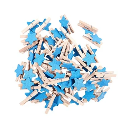 Image of Yheonver Card Photo Clothespin Pegs Star Crafts Mini Wooden Clip 50pcs Blue