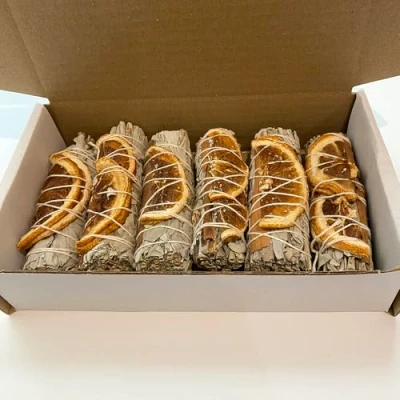 Image of VIE Wholesale Smudge Sticks, White Sage, Cinnamon and Orange 4&quot;, Pack of 6