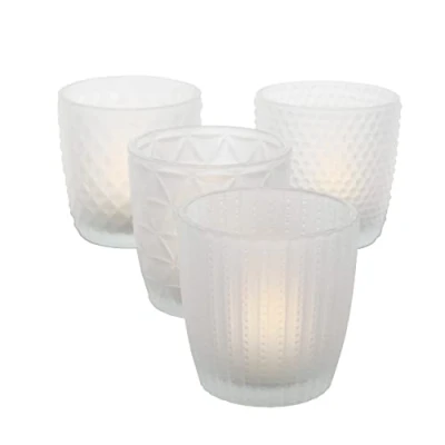 Image of Boltze Marilu 2001879 Lantern Set of 4 (Matte White, Decorative Glasses for Candles/Tea Lights, Candle Holder Diameter 8 cm, Various Patterns, Round Shape, Tea Light Holder)