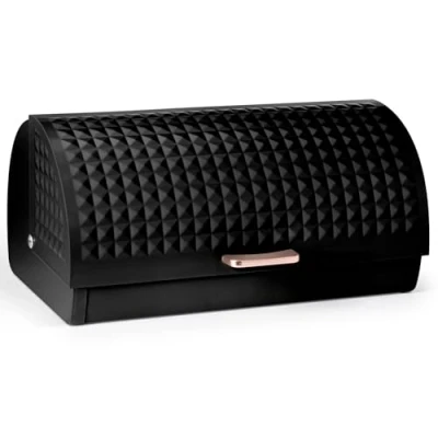 Image of EHC Bread Bins for Kitchen, Box with lid, Kitchen Storage Bin, Container, Black, VENTILATED Back to keep Contents Fresher longer