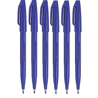 Image of Pentel S520 Original Sign Pen Fibre Tip Marker Fineliner Pens 2mm Nib 1mm Line Blue (6)