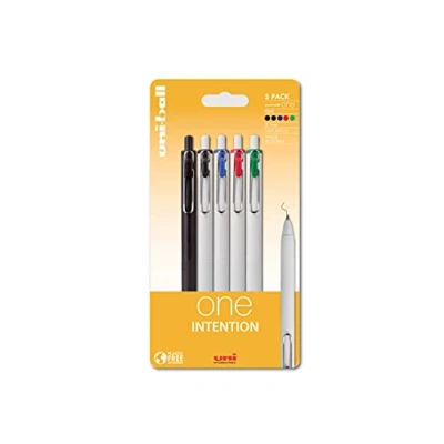 Image of Uni Ball On Point One Intention UMN S 05 Retractable Gel Pens. Premium 0.5mm Rollerball Tip for Super Smooth Handwriting. Contemporary Compact Design Perfect Note Taking. Pack Of 5
