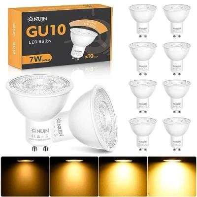 Image of QNUJN GU10 LED Bulbs Dimmable, Warm White 3000K Light Bulbs, 7W 500lm Energy Saving 50W Halogen Spotlight Equivalent, 38 Beam Angle, for Home Lighting Decor 10 Packs (SL 1705G)