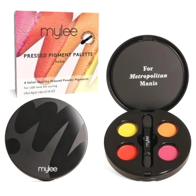 Image of Mylee Nail Pressed Pigment Palette Soho 4 Matte Pigments, Bold Gradient and Ombre Colours, with Sponge Applicator, for Art Manicure