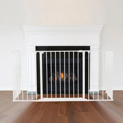 Image of Safetots Multi Panel Fire Surround, 71cm Deep x 138cm Wide, White, 70cm Tall, Child and Pet Safety, Baby Toddler Guard, Safety Barrier for Fireplaces, Easy Installation