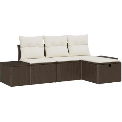 Image of vidaXL 4 Piece Garden Sofa Set with Cushions Brown Poly Rattan