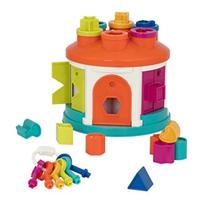 Image of Battat Shape Sorter House Color and Sorting Toy with 6 Keys 12 Shapes for Toddlers 2 years + (14 Pcs), Medium, Rainbow