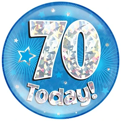 Image of OAKTREE UK 633575 6&quot; Jumbo Badge 70 Today Blue Holographic Cracked Ice