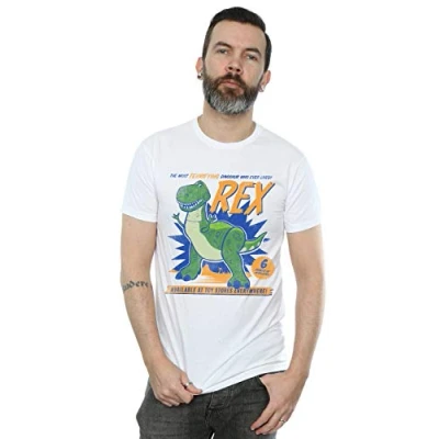 Image of Disney Mens Toy Story 4 Rex Terrifying Dinosaur T Shirt (White) Cotton Size 5XL