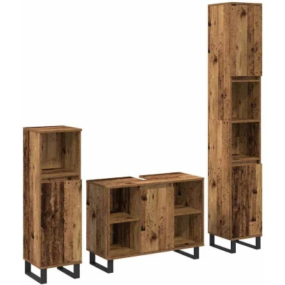 Image of vidaXL 3 Piece Bathroom Furniture Set Old Wood Engineered