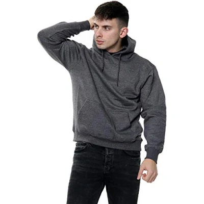 Image of True Face Mens Hoodie Pullover Classic Hooded Top Plain Ribbed Cuff Long Sleeve Sweatshirt Pull Over Hoody Charcoal 2, 2X Large