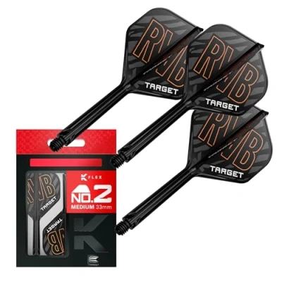 Image of TARGET Darts Raymond van Barneveld K Flex Flights and Shaft System, No.2 (Medium, 33mm) Pack of 3 Kflex All In One Flights, Player Edition Accessories Dart Stem