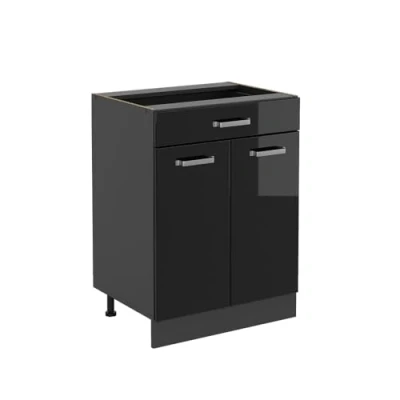 Image of Vicco Kitchen base cabinet Raul, Black high gloss/Anthracite, 60 cm with drawer, without worktop