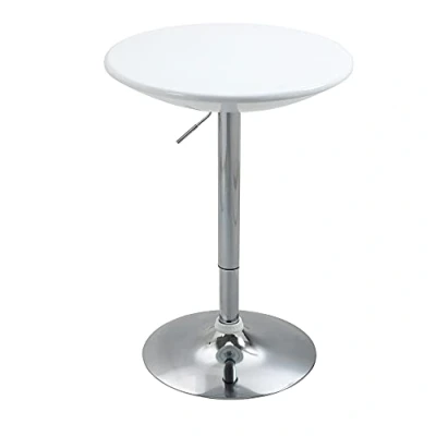 Image of HOMCOM Modern Round Bar Table Adjustable Height Home Pub Bistro Desk Swivel Painted Top with Silver Steel Leg and Base, White