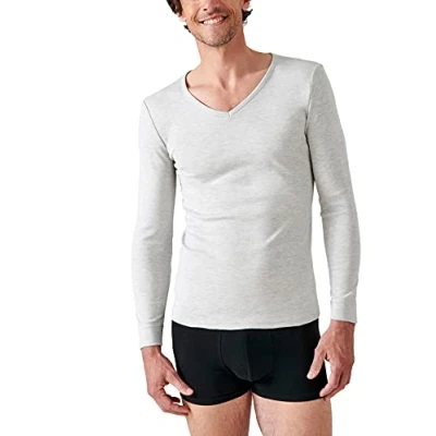 Image of Damart Men&#039;s T Shirt Col V, Maille Interlock Thermolactyl Thermal Top, Grey (China Grey), XL