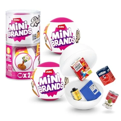 Image of Mini Brands retro capsule by ZURU, surprise collectable minis, blind packaging, themed collectables (2 Capsules)