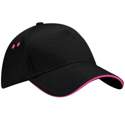 Image of Beechfield B15C Baseball Cap, Black &amp; Fuchsia, One Size