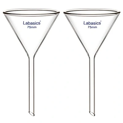 Image of Labasics 2 Pack Glass Heavy Wall Funnel Borosilicate Funnel, Short Stem 75 mm Diameter, Length