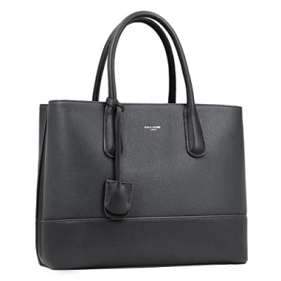 Image of David Jones Women&#039;s Large Handbag Tote Bag Shopper Genuine Leather Style Ladies Shoulder Crossbody Multiple Compartments Work Business School Top Handle Satchel Briefcase Dark Grey