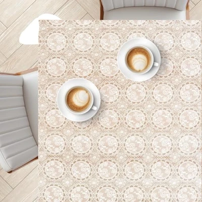 Image of KP Home Wipe Clean Tablecloth Rectangular 78.7&quot;x 53.9&quot; (200x137cm) Plastic Table Cloth Clean, Rectangle Outdoor PVC Oil Cover Waterproof Wipeable Vinyl White Medallion Lace Design