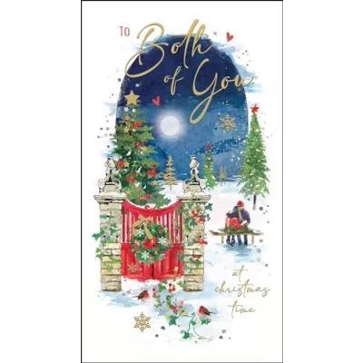 Image of Both of You Christmas Card Moonlight Couple in the Snow Artistic Festive Design Special Finishes and Illustrated Insert Leaf Made UK