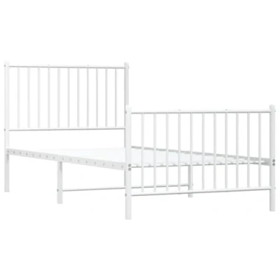 Image of vidaXL 3FT Single Metal Bed Frame with Headboard and Footboard in Modern Design, Robust Powder Coated Steel Construction Under Storage, White, 90x190 cm