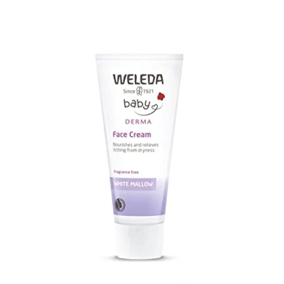 Image of Weleda Baby Derma Face Cream, White Mallow Moisturiser, Dermatologically Tested for Hypersensitive, Dry and Atopic skin, Developed by Professionals, Fragrance Free, 50ml