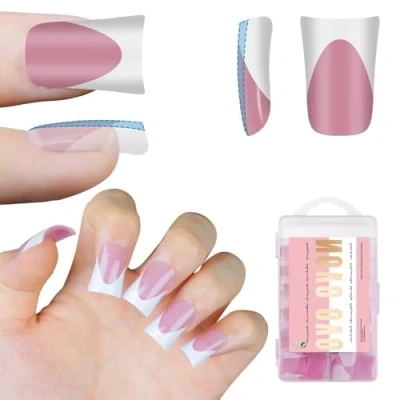 Image of NOVO OVO French Tip Short Duck Nail Tips Press on, Pre designed Soft Gel Extension, BERRY PINK applied Primer &amp; Base Coat, Full Cover Matte Vrial False Nails for DIY x 12 Sizes 240 pcs