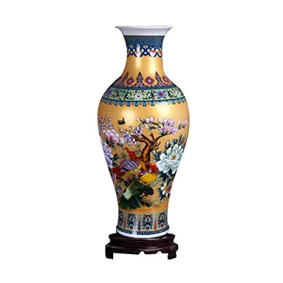 Image of ufengke Jingdezhen Large Fishtail Ceramic Floor Vase,Flower Vase Handmade Home Decorative Vase,Height 18.11&quot;(46cm),Golden