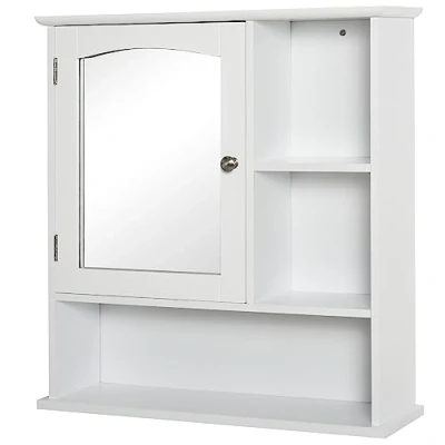 Image of kleankin Bathroom Cabinet, Wall Mount Storage Organizer with Mirror, Adjustable Shelf for Bathroom, Kitchen, Bedroom, White