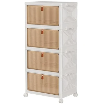 Image of Storage Boxes with Lid Plastic 1 23L/Tier, 4 Tier Stackable Wheels, Bathroom Clothes Storage, Organizer for Bedroom Living Room Study Office