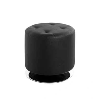 Image of HAKU Mobel Stool Chrome, Black, Synthetic Fabric With Leather Look, Metal Size: H 40 cm X Ø cm, Style: Modern