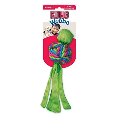 Image of KONG Wubba Weaves Durable Dog Fetch and Chew Toy, Cleans Teeth For Small Dogs (Assorted Colours)