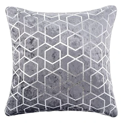 Image of Red Rainbow Geometric Metallic Hexagon Luxury Crushed Velvet Cushion Cover (Silver, 22&quot; x 22&quot;)