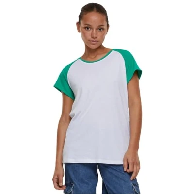 Image of Urban Classics Contrast Raglan Print Tshirt, Women&#039;s, Size: 3XL, White ferngreen