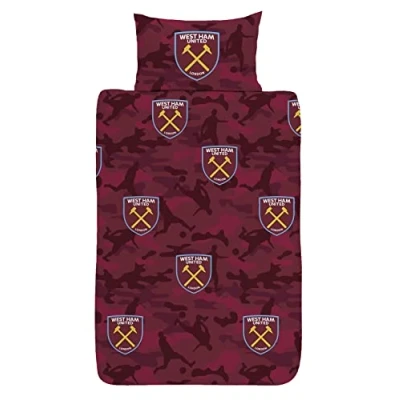 Image of West Ham Single Duvet Set Reversible Bedding with Pillowcase