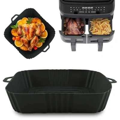 Image of 18cm Square Silicone Air Fryer Liner, Non Stick, Heat Resistant &amp; Reusable, Dishwasher Safe Basket Liners for Baking Cooking, Compatible with Most Fryers