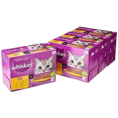 Image of WHISKAS 1+ Cat Pouches Poultry Feasts in Gravy 4x12x85g