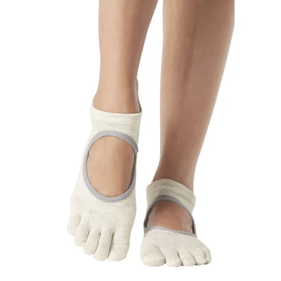 Image of Women&#039;s 1 Pair ToeSox Bellarina Full Toe Organic Cotton Open Front Yoga Socks Oatmeal S