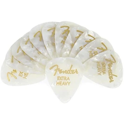 Image of Fender 351 Shape Premium Picks, Extra Heavy, White Moto, 12 Count